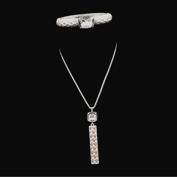 NWT Brighton Cafe De Paris Silver Plated Crystal Necklace & Hinged Bracelet 2 Pc - Picture 10 of 10